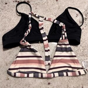 O'Neill Striped Bikini Top in Pink and Cream & black Express bikini top/ Small